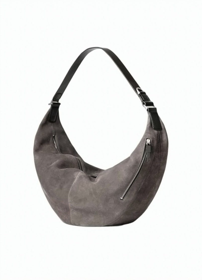 Lemaire Crescent-Shaped Suede Shoulder Bag With Leather Accents