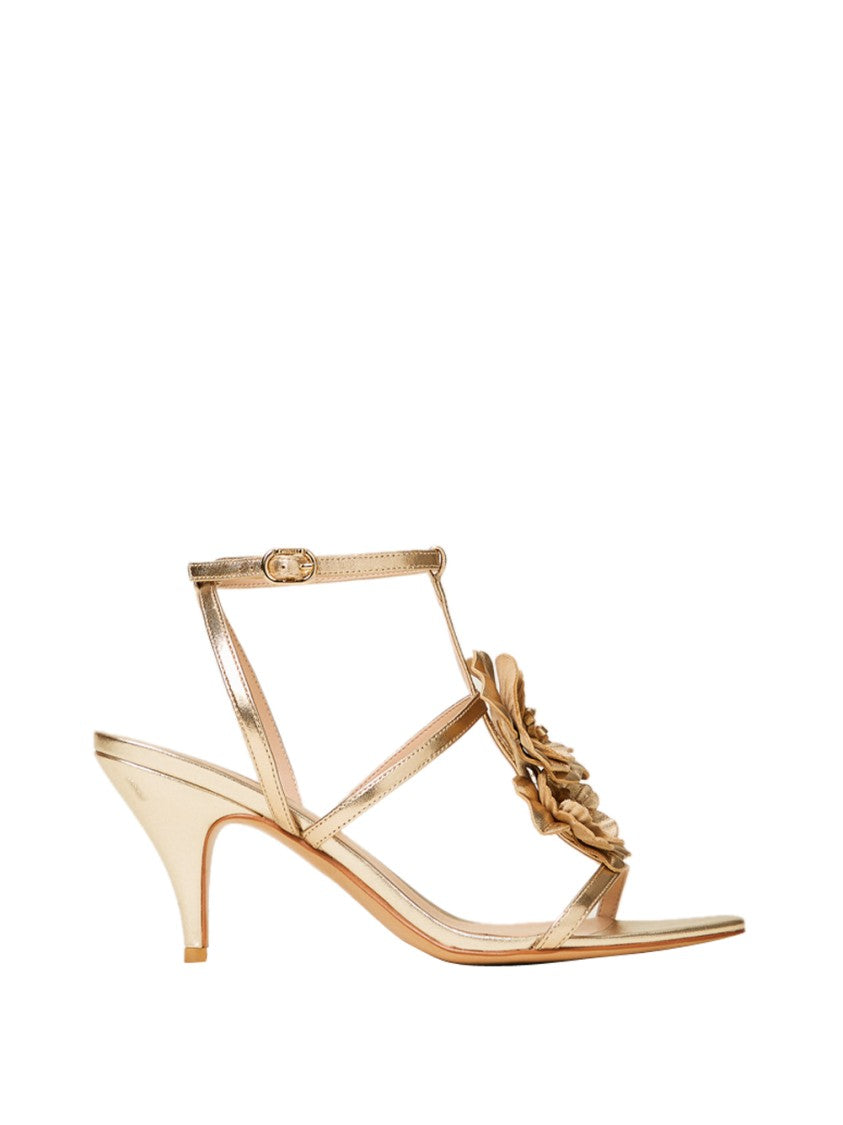 Twin-Set Kitten Heel Sandals With Metallic Gold Finish
