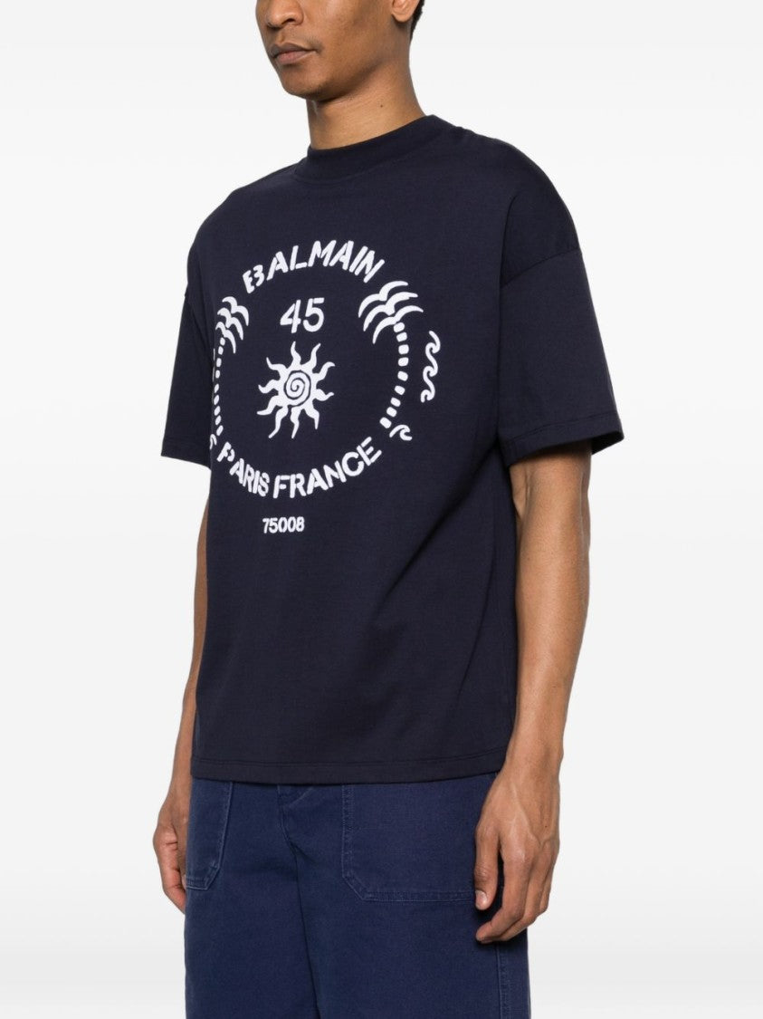Balmain Deep Navy Boxy Fit Abstract T-Shirt