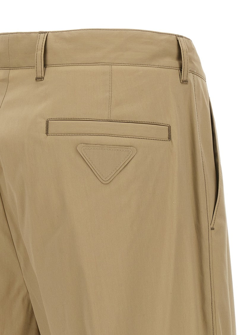 Prada Brown Cotton Blend Poplin Pants With Adjustable Inner Drawstring