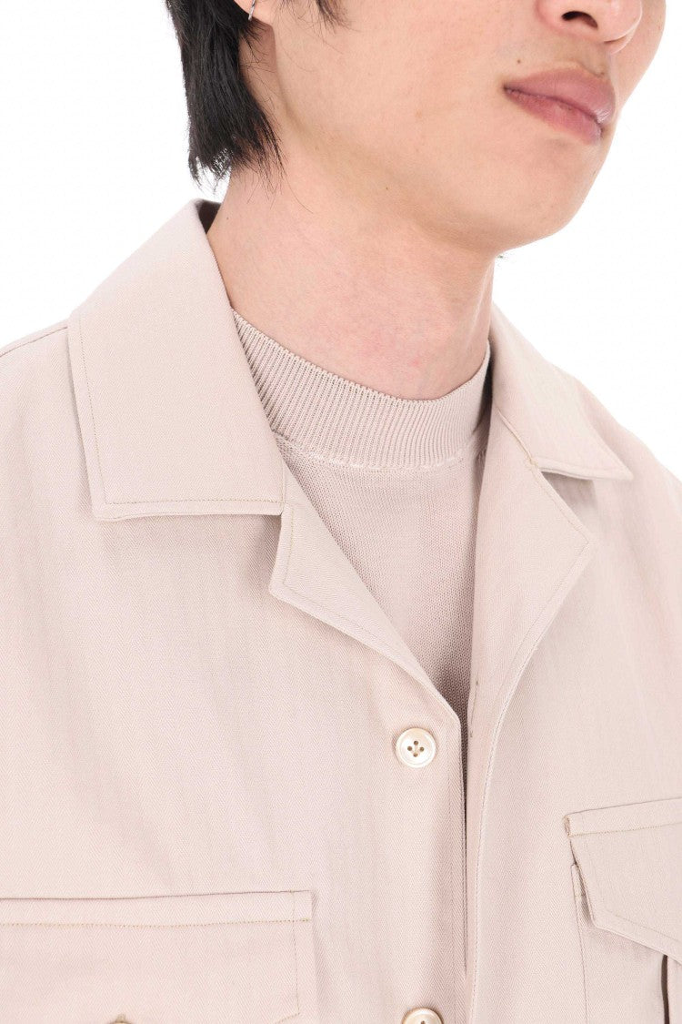 Eleventy Beige Herringbone Cotton Overshirt Shirt