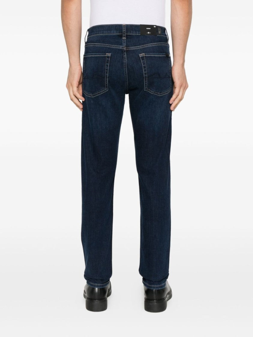 7 For All Mankind Dark Blue Straight Leg Jeans With Classic Five-Pocket Design