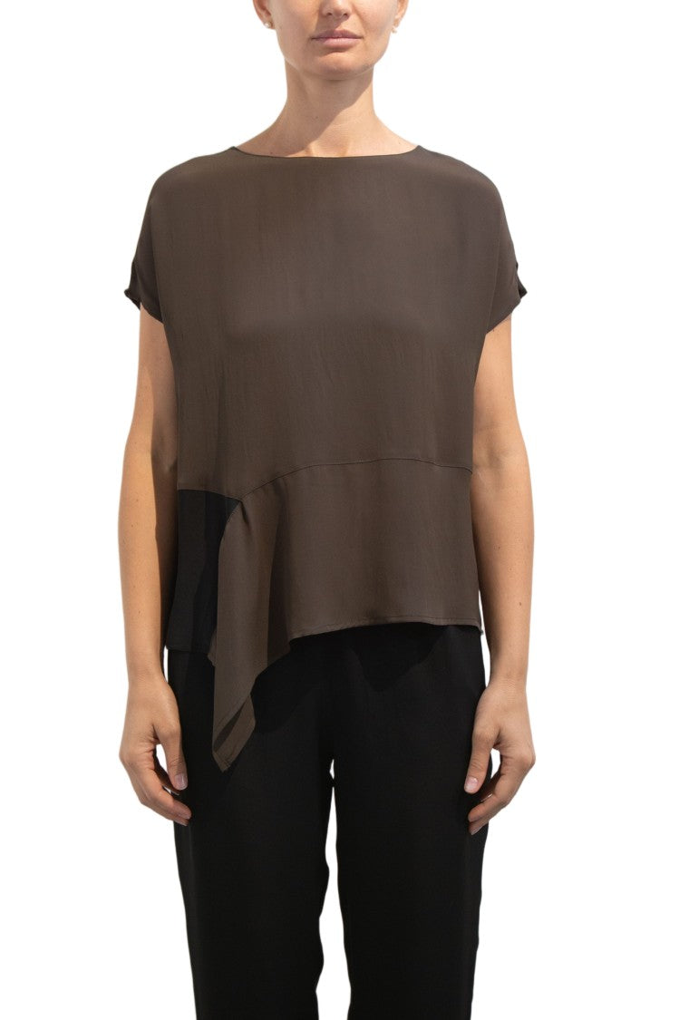 Pier Antonio Gaspari Bicolor Asymmetrical Hem Silk Blouse