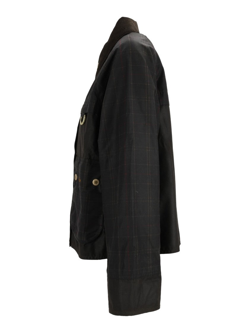 Barbour Tartan Spey Wax Jacket With Corduroy Collar And Flap Pockets