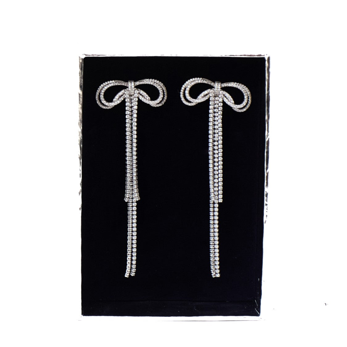 Self-Portrait Silver-Plated Brass Double Crystal Bow Drop Earrings