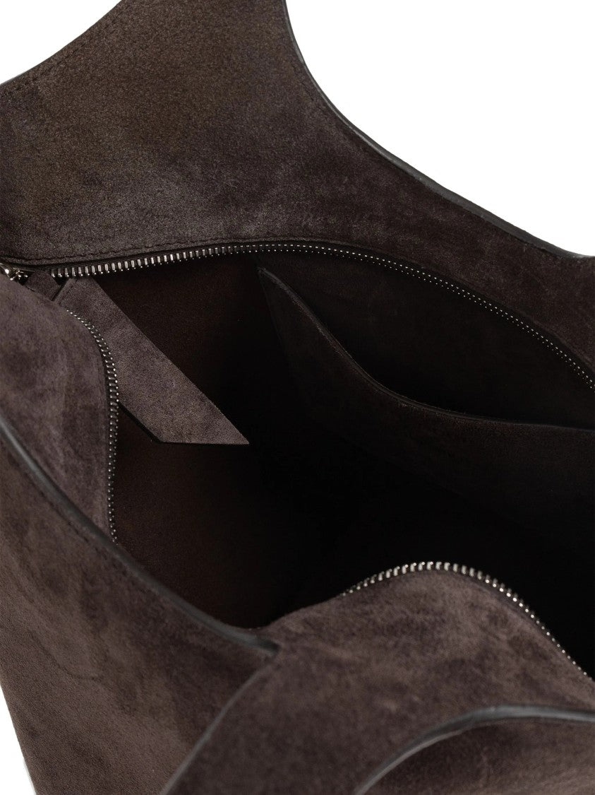 The Attico Brown La Scoop Medium Suede Shoulder Bag