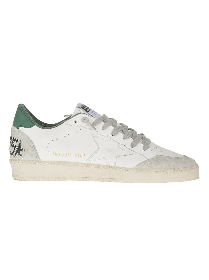 Golden Goose White Ballstar Sneaker With Green Heel