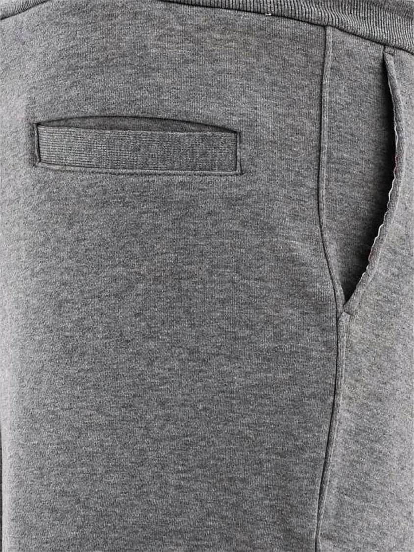 Thom Browne Tapered Grey Cotton Jogger Pants With Ribbed Cuffs And Signature Accents