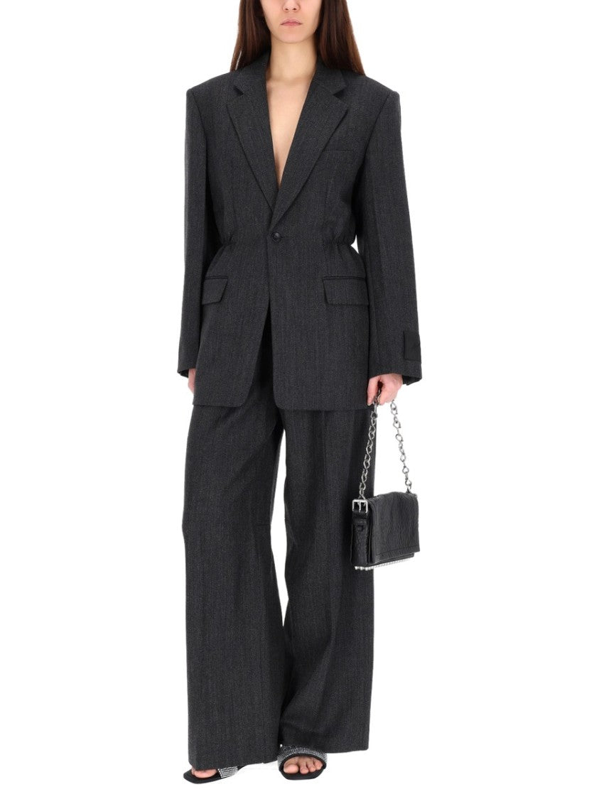 Alexander Wang Neutrals Tailored High-Waisted Textured Wool Wide-Leg Pants