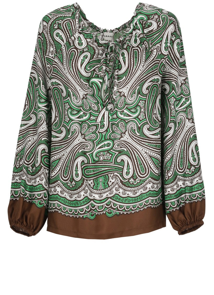Parosh Green Skindy Paisley Silk Blouse