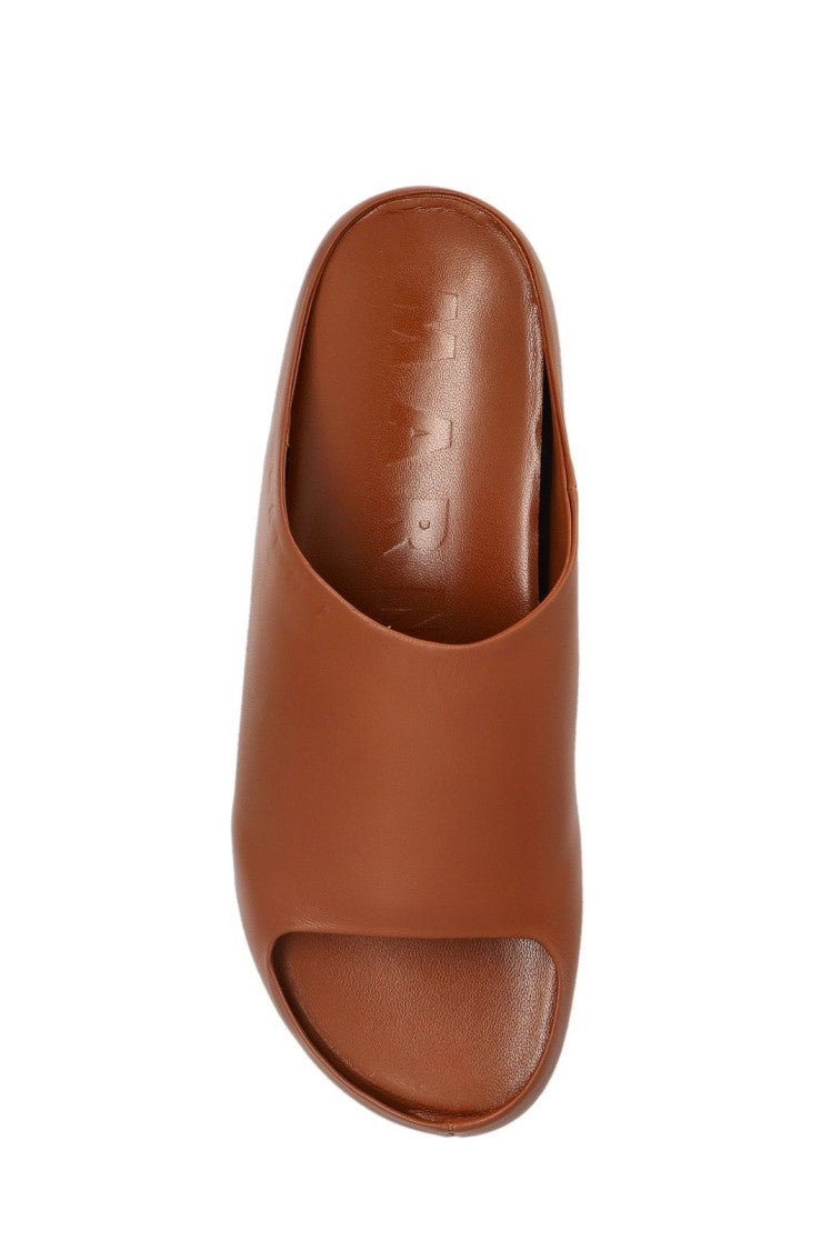 Marni Brown Heel Slip-On Sandals With Design