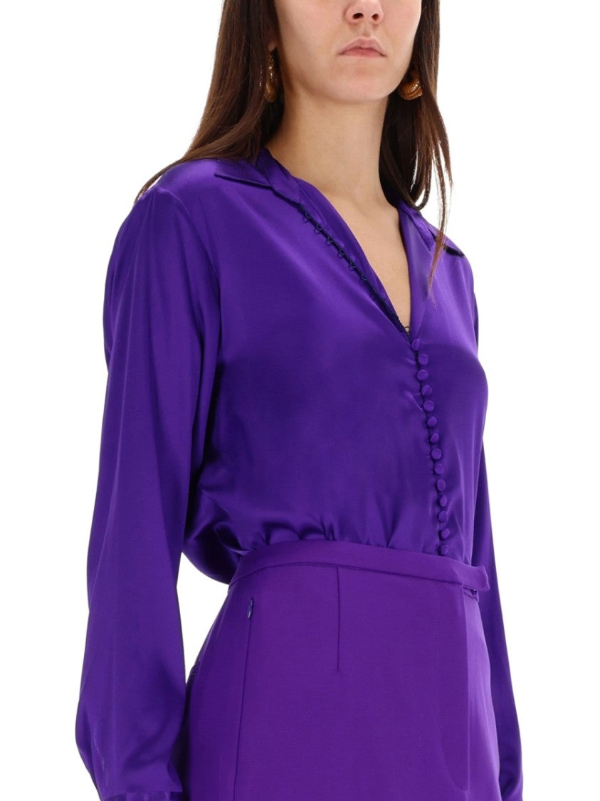 Dries Van Noten Lustrous Deep V-Neck Silk Shirt