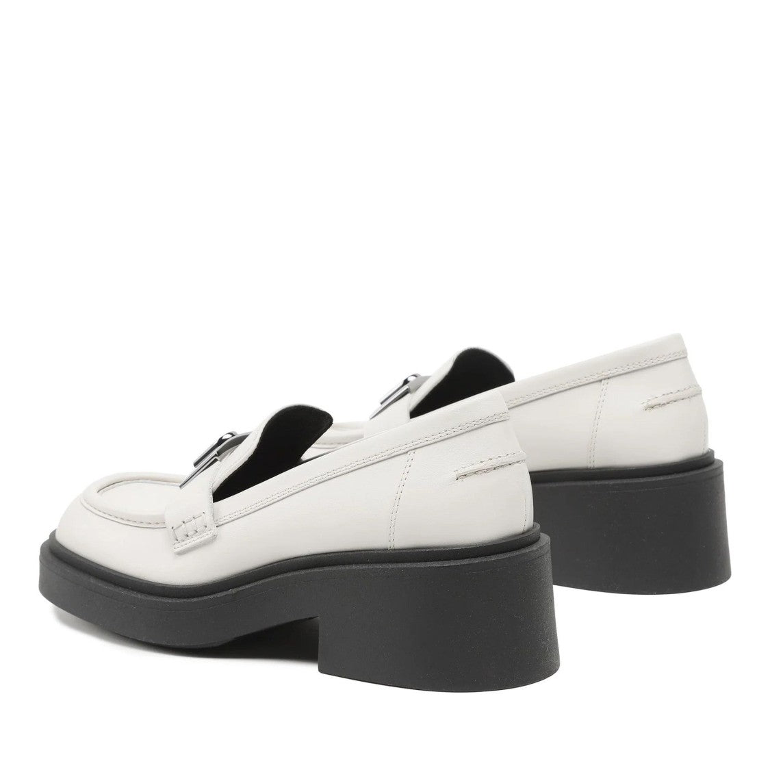 Furla White College Chunky Platform Metallic Buckle Leather Loafers