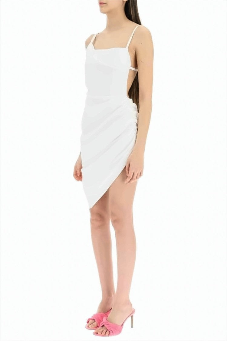 Jacquemus White Mini Dress With Draped Design