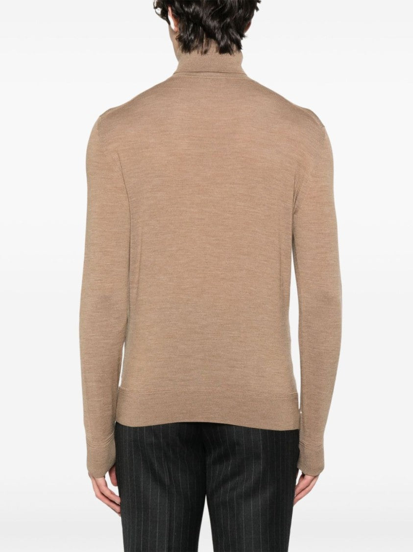 Tom Ford Beige Turtleneck Sweater With Ribbed Details