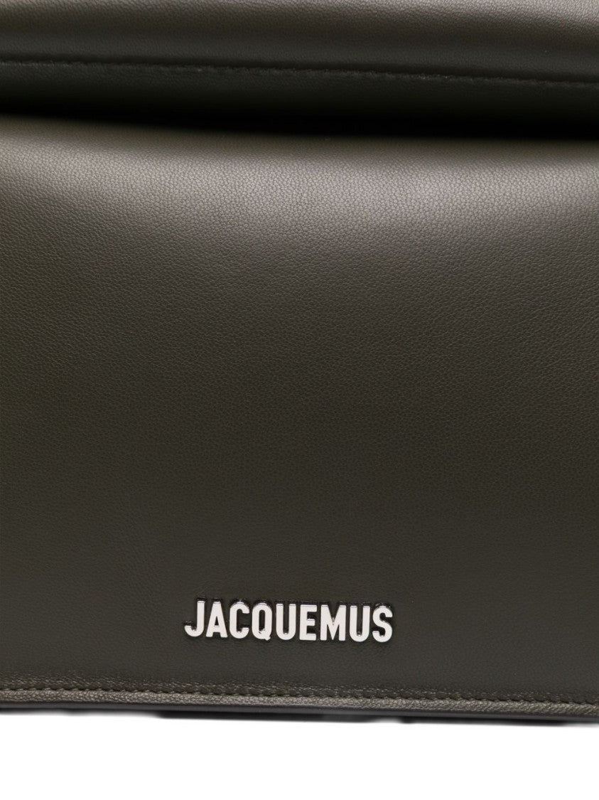 Jacquemus Structured Khaki Lambskin Clutch With Silver-Tone Detail