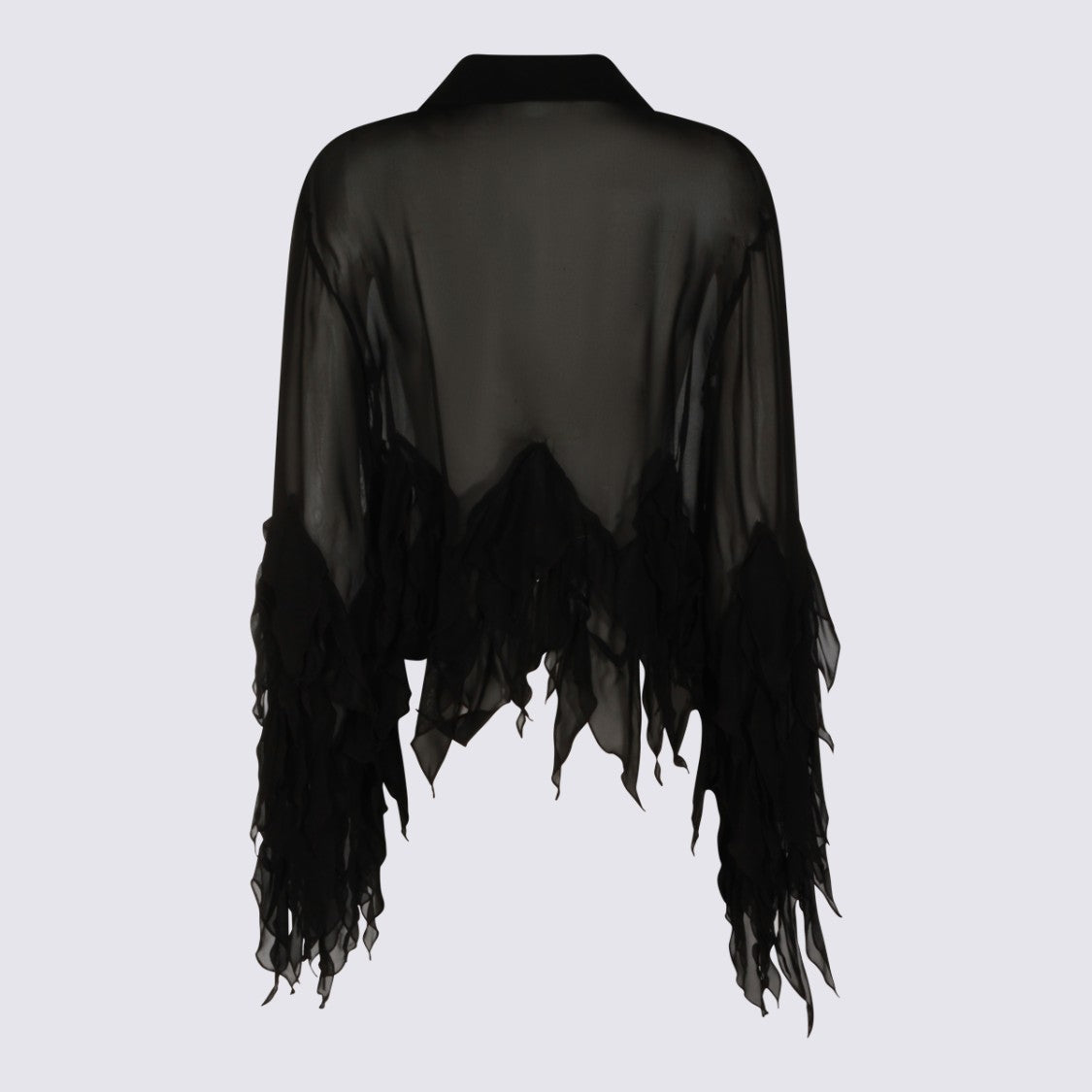 Blumarine Flowing Black Sheer Top With Ruffled Detail