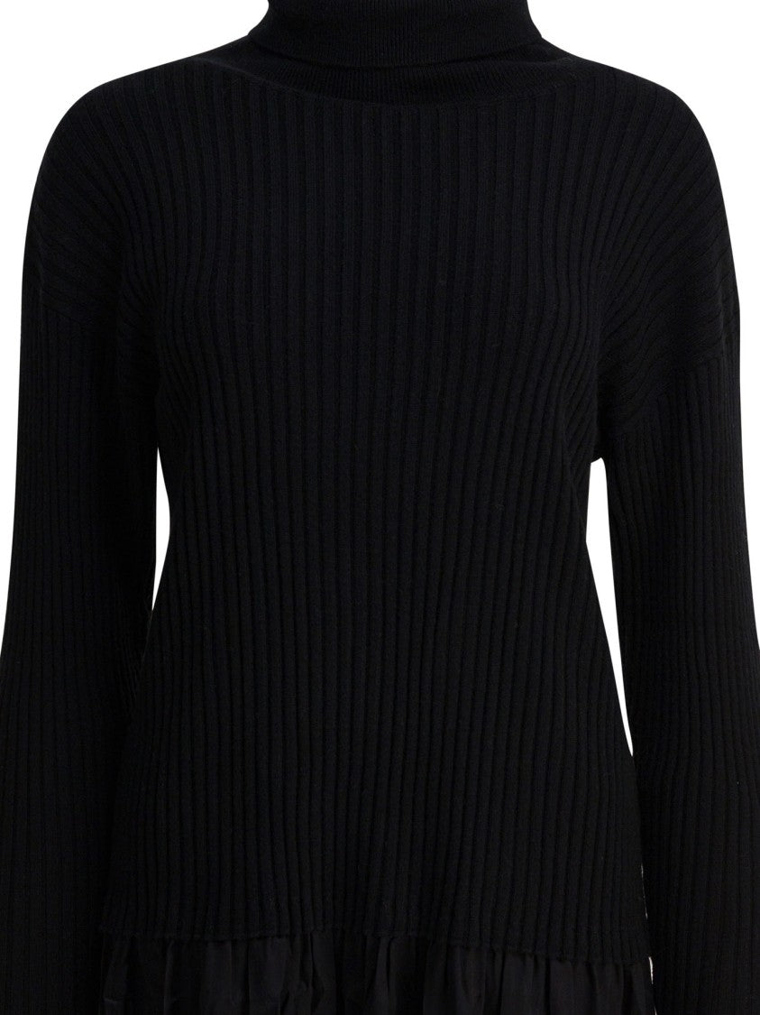 Max&Moi Gathered Black Dress With Ribbed Knit Bodice