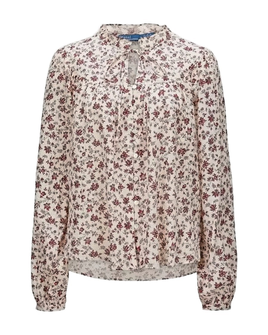 Polo Ralph Lauren Delicate Floral Print Blouse With Ruffled Collar
