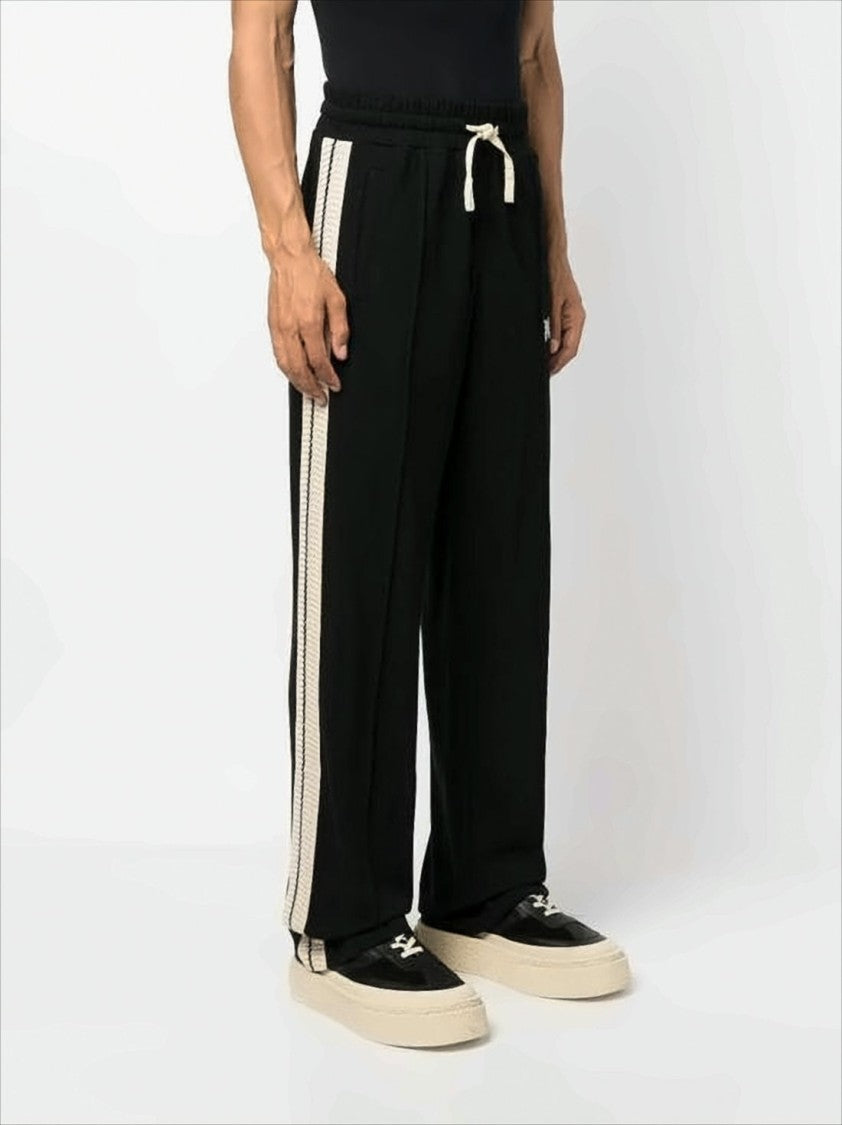 Palm Angels Relaxed Fit Black Jogger Pants With Textured Stripes