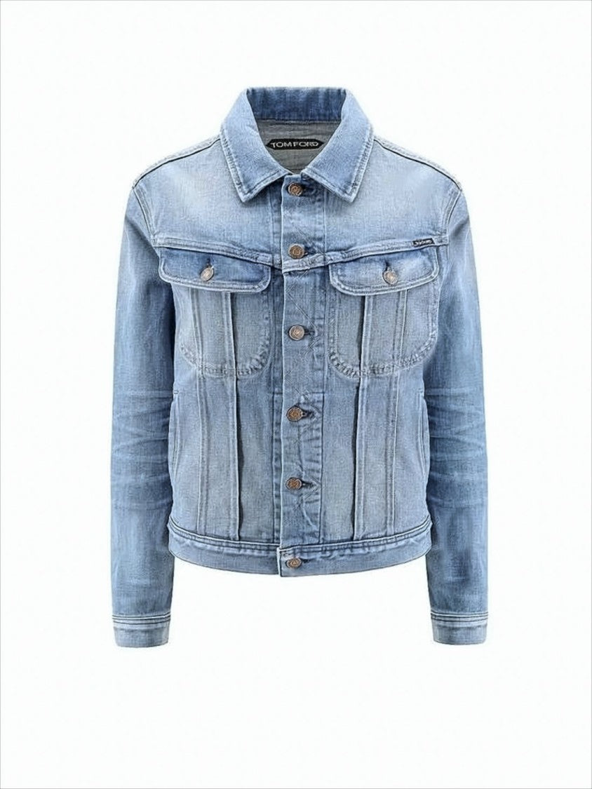 Tom Ford Light Wash Denim Jacket With Tailored Fit And Flap Pockets