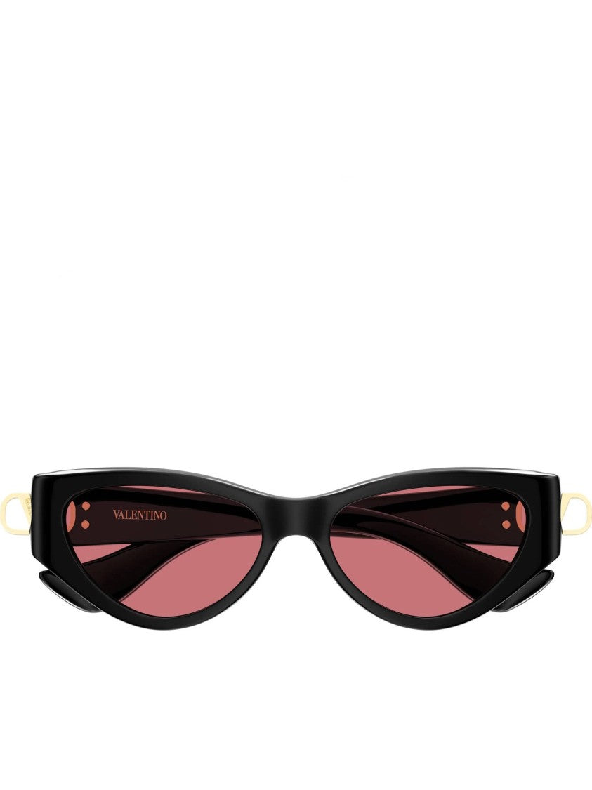 Valentino Black Cat-Eye Gold Emblem Acetate Sunglasses