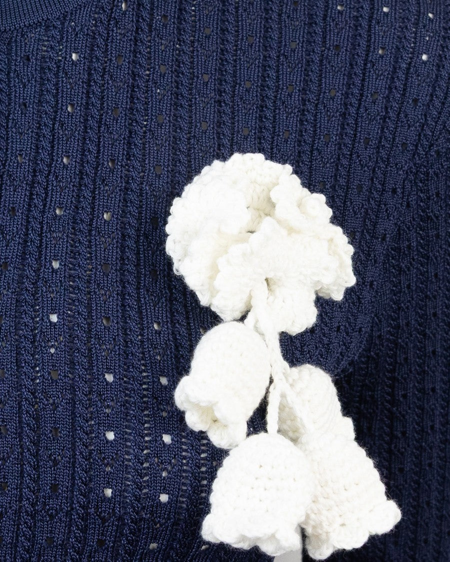 Self-Portrait Mini Navy Pointelle Crochet Flower Dress