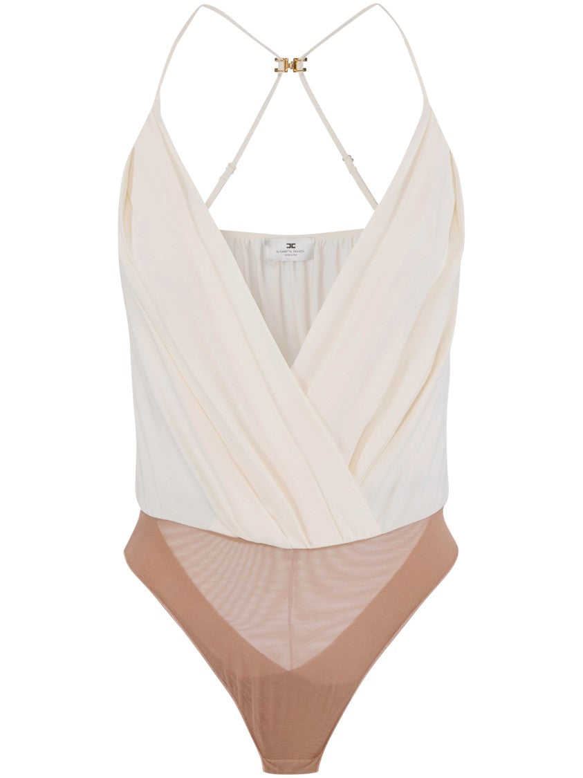 Elisabetta Franchi Deep V-Neck Bodysuit With Sheer Mesh Panel