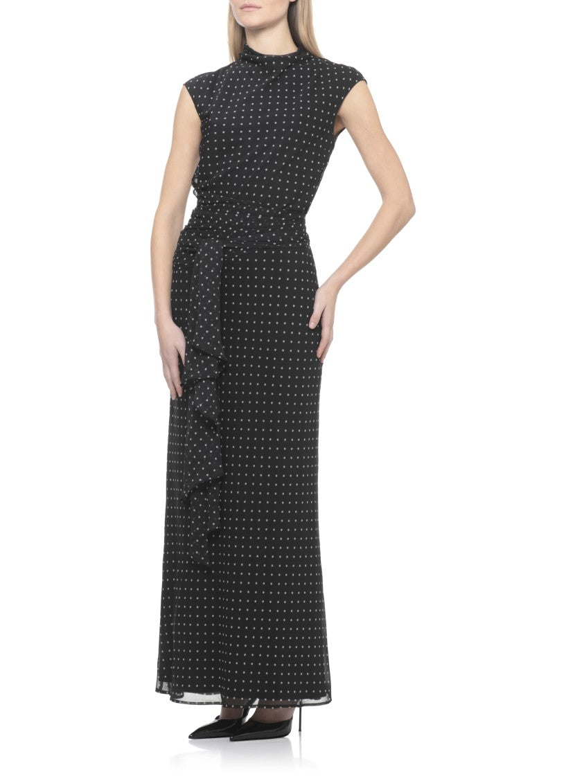 Rotate Maxi Dress With Round Neckline And Drape Detail
