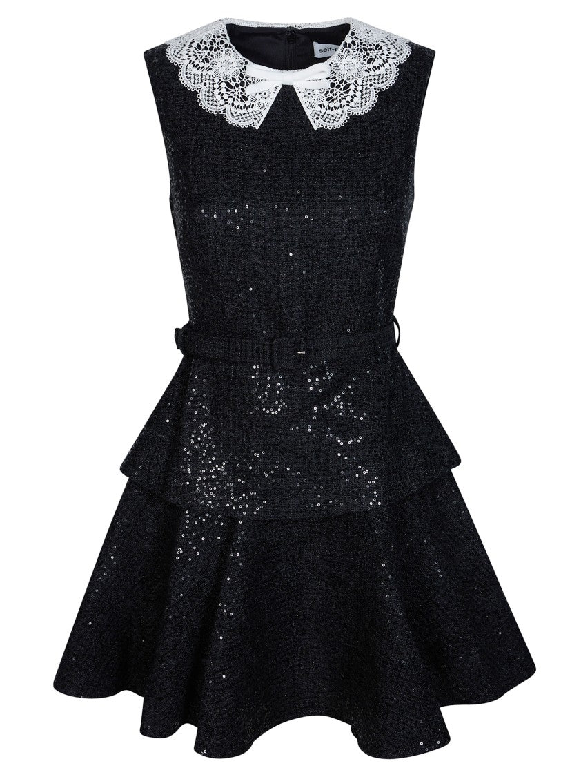 Self-Portrait Black Sequin Bouclé Mini Dress