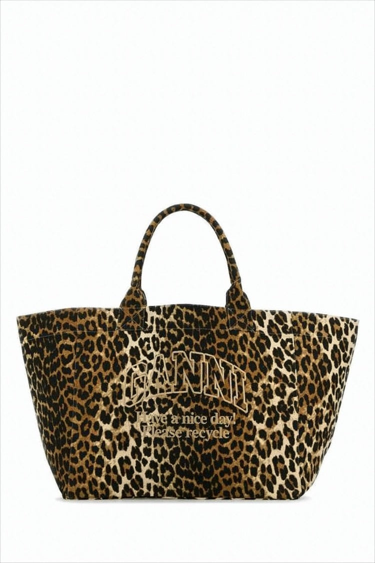 Ganni Trapezoidal Large Shoulder Bag With Leopard Print Design