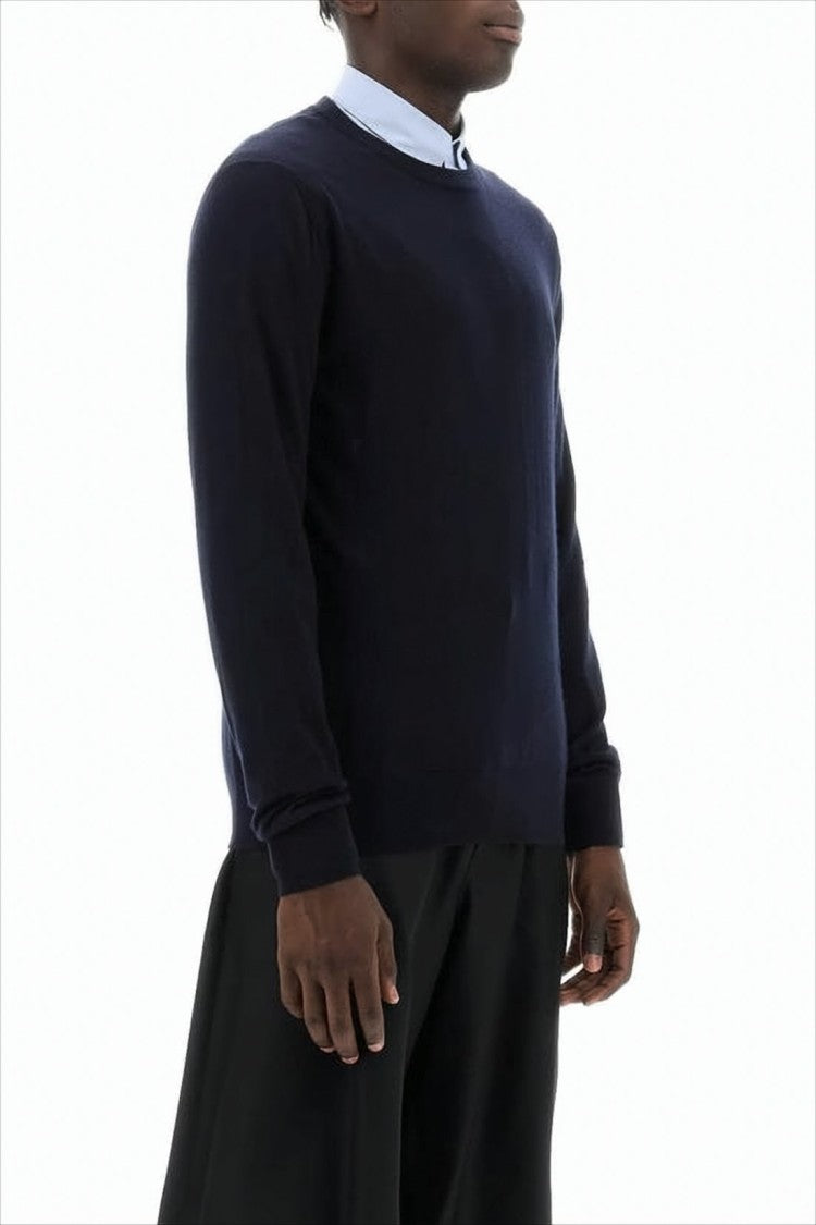 Christian Dior Classic Blue Cashmere Sweater With Ribbed Hem And Cuffs