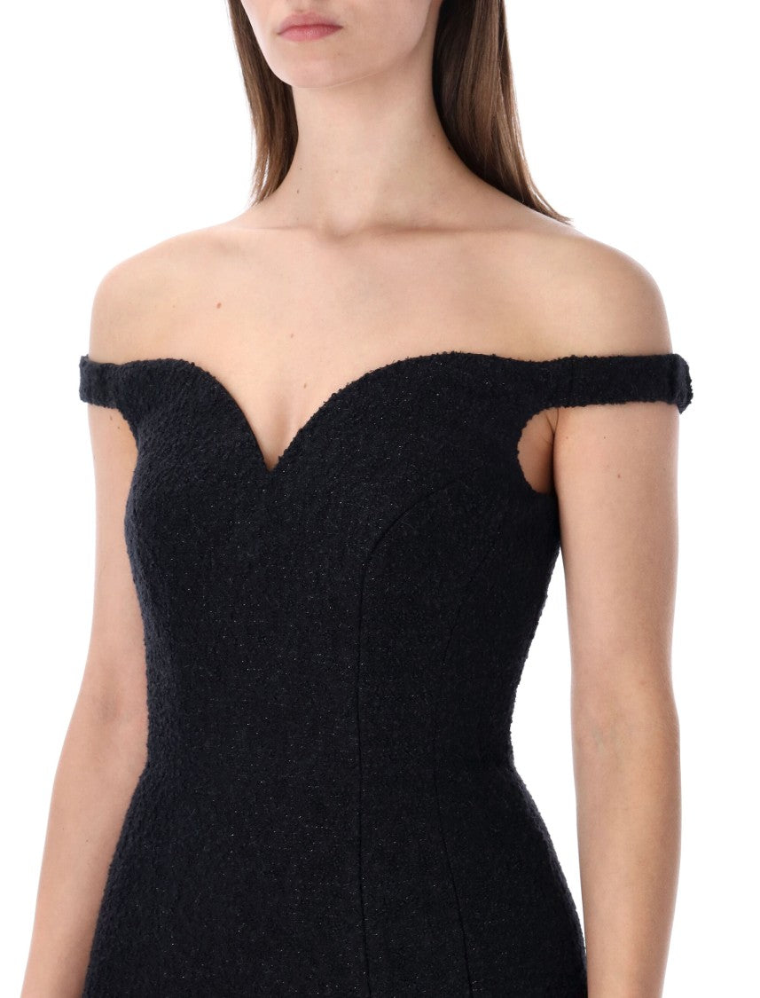 Self-Portrait Black Bouclé Off-Shoulder Mini Dress