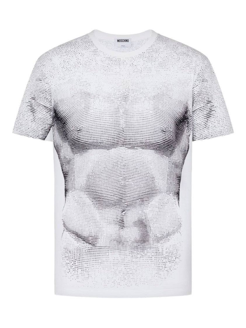 Moschino Monochrome Sculpted Torso Design Silk T-Shirt
