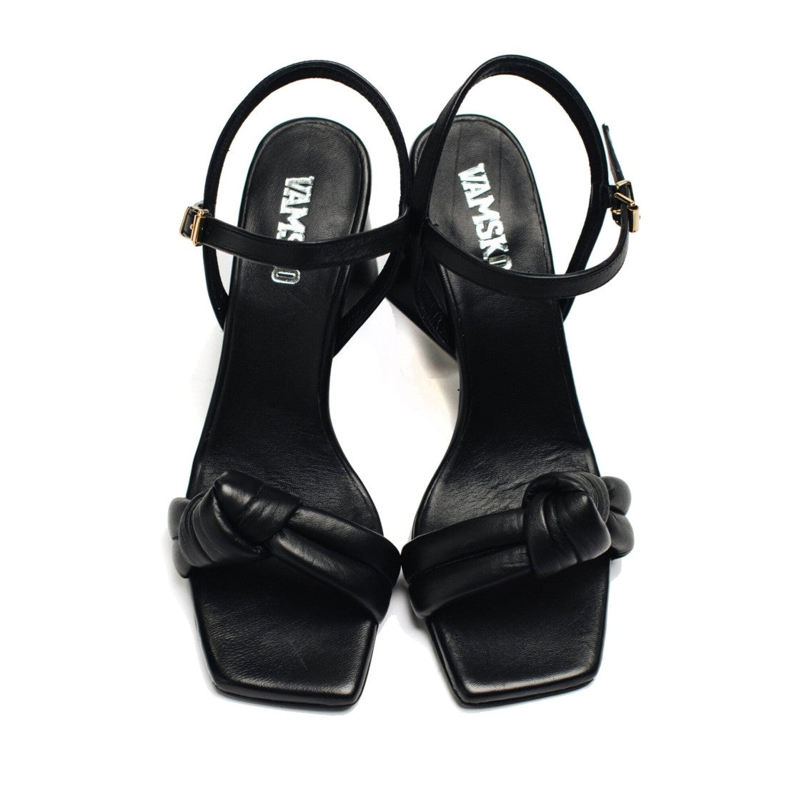 Vamsko Eden Black Knotted Strap Block Heel Leather Sandals