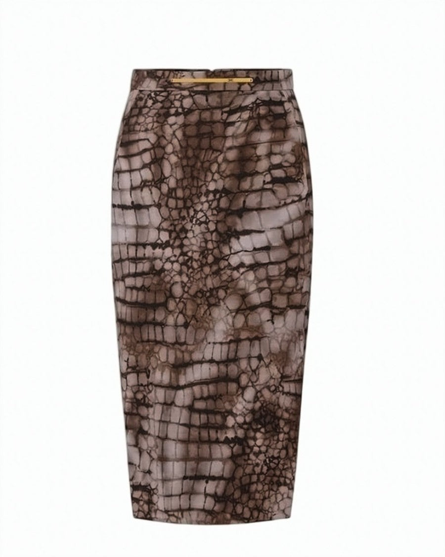 Elisabetta Franchi Alligator Print Jersey Midi Skirt
