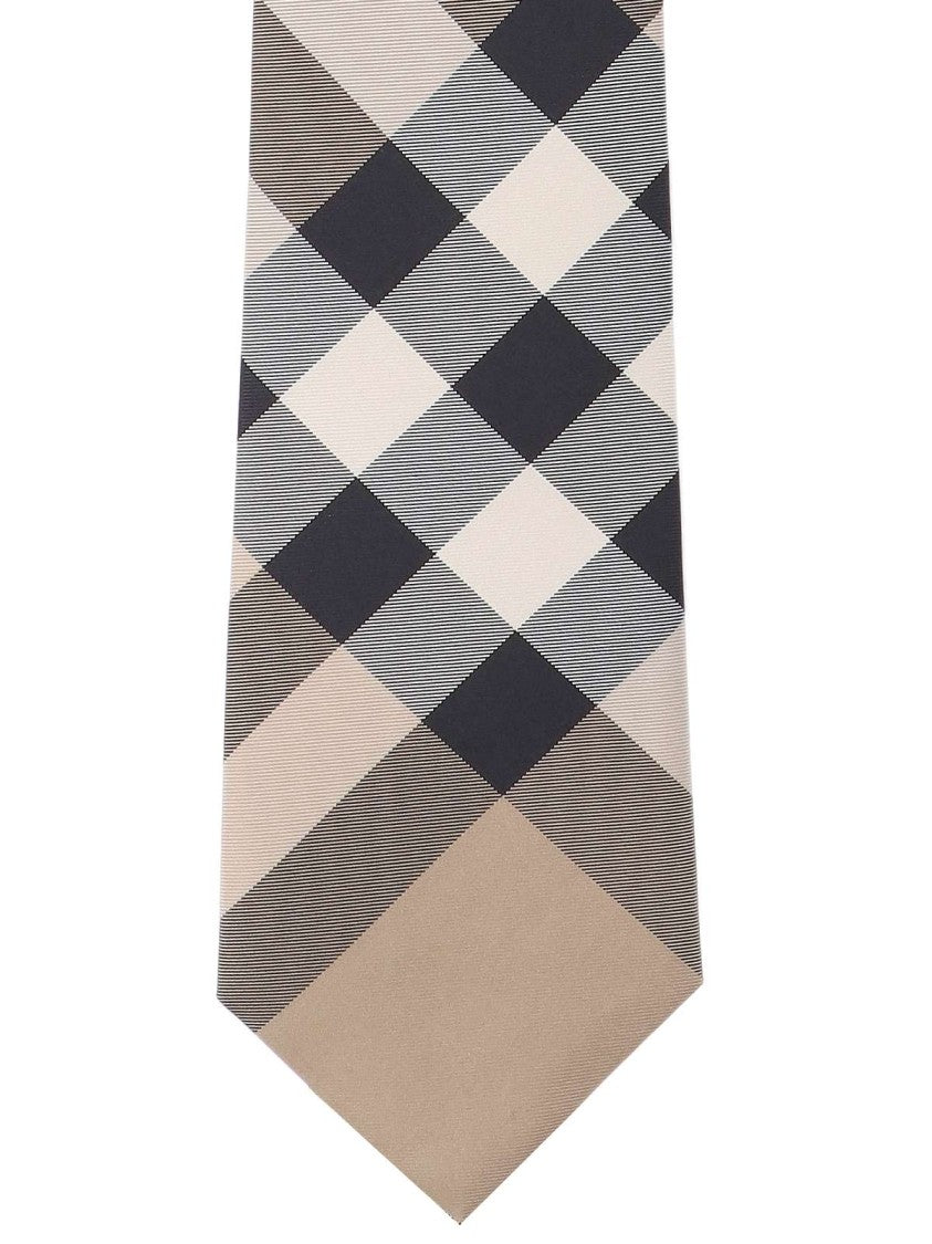 Burberry Beige Silk Tie With All-Over Check Pattern