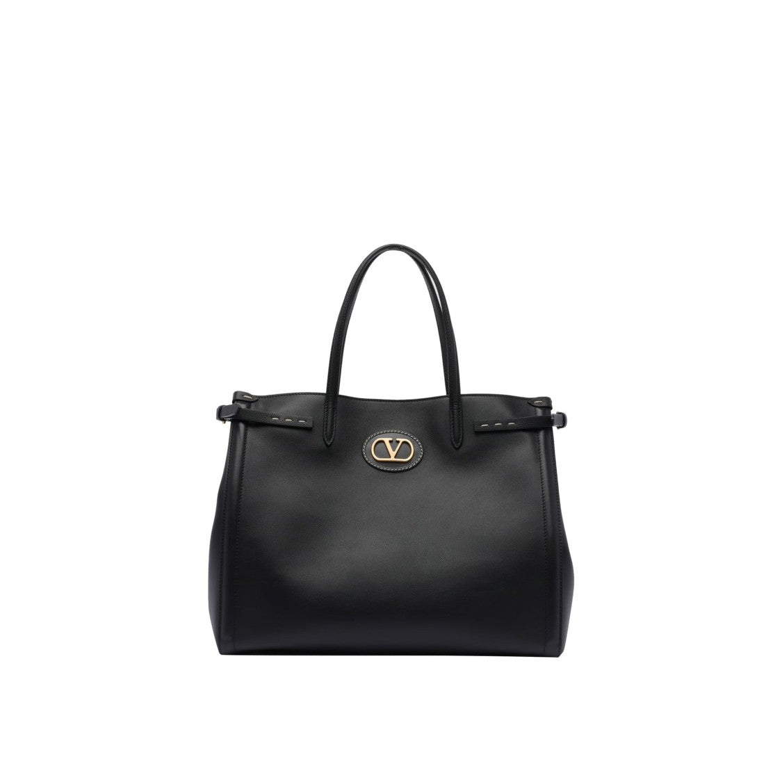 Valentino Garavani Structured Black Leather Medium Antibes Tote Bag