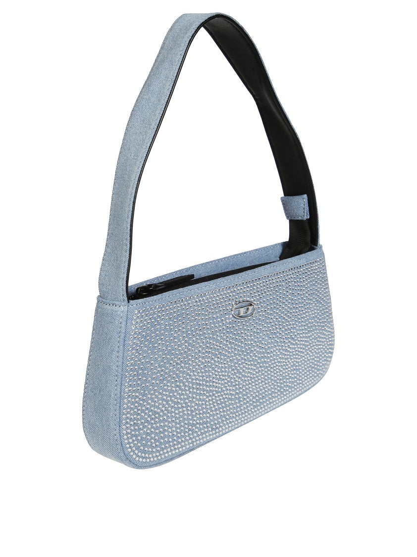 Diesel Denim Shoulder Bag With Rhinestone Embellishment