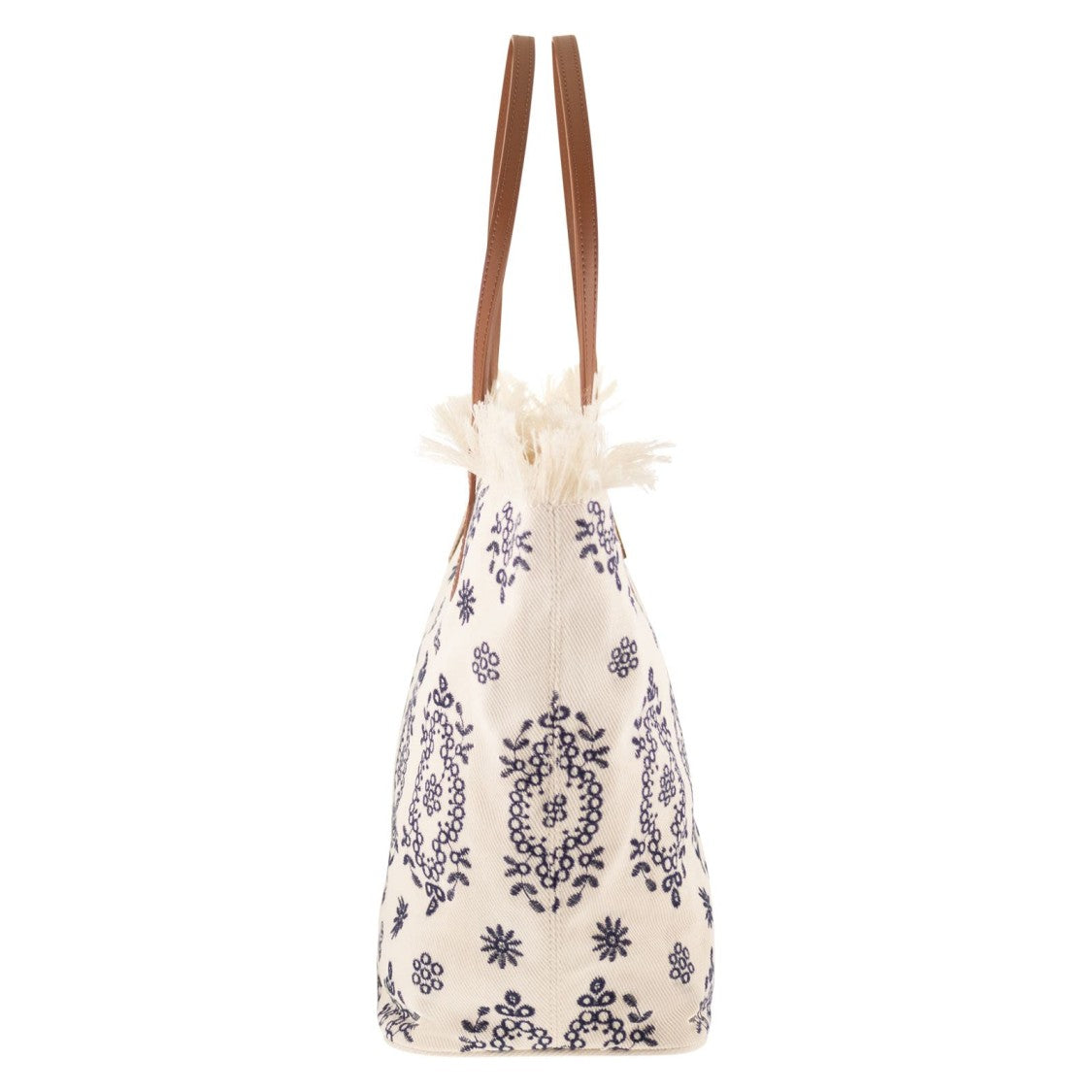 Mc2 Saint Barth Spacious Cream Tote Bag With Navy Embroidery