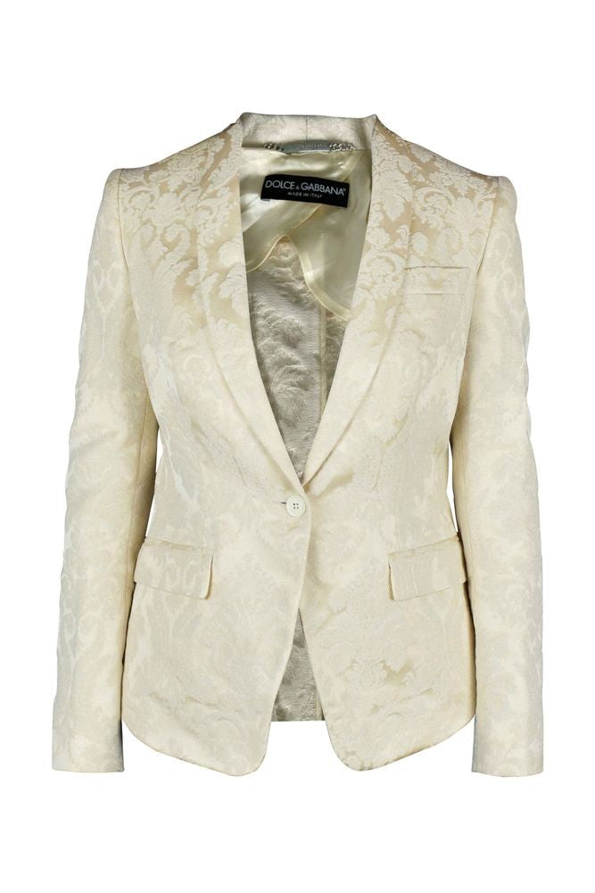 Dolce & Gabbana Intricate Embroidered Off-White Blazer With Single-Button Closure