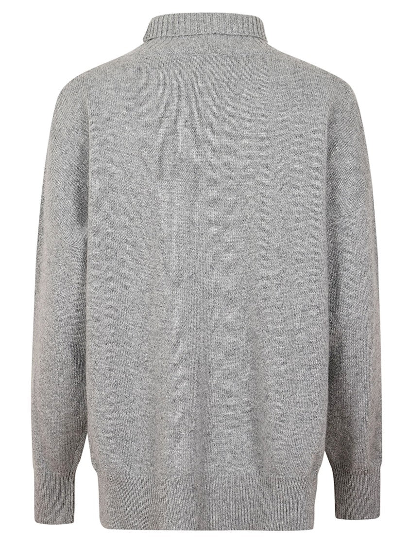 Roberto Collina Grey High Neck Sweater With Side Slits