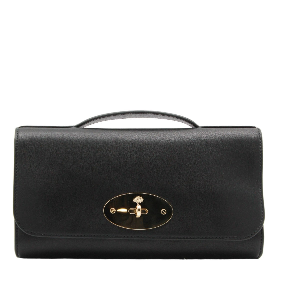 Mulberry Rectangular Black Bag With Oval Gold-Tone Turn-Lock Closure