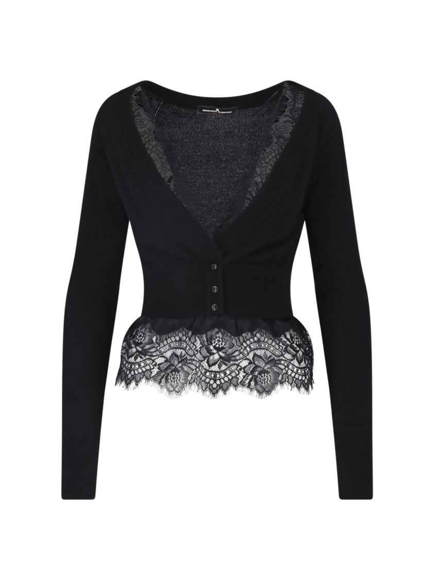 Ermanno Scervino V-Neck Lace Cashmere Cardigan