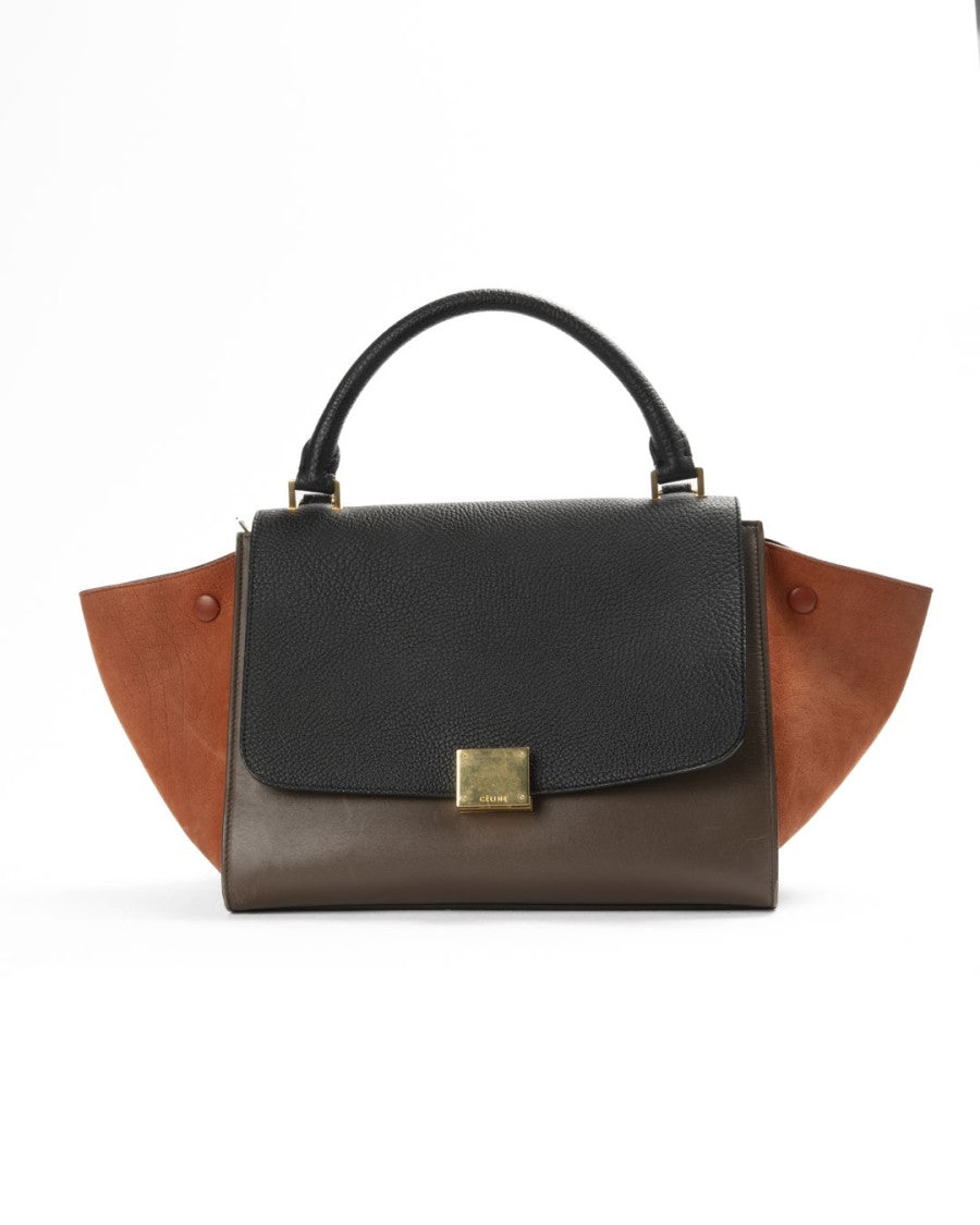 Celine Medium Tricolor Trapeze Handbag With Gold-Tone Hardware