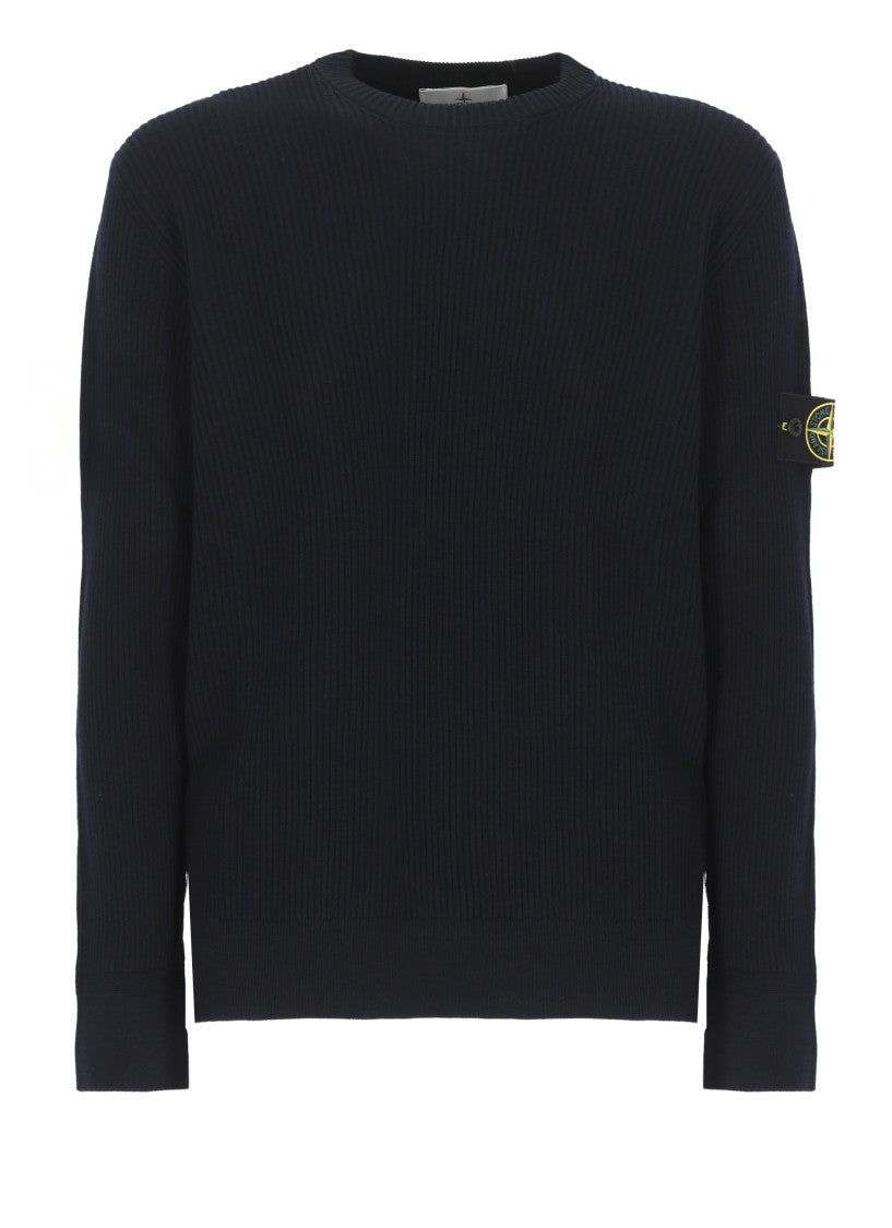 Stone Island Dark Blue Wool Sweater