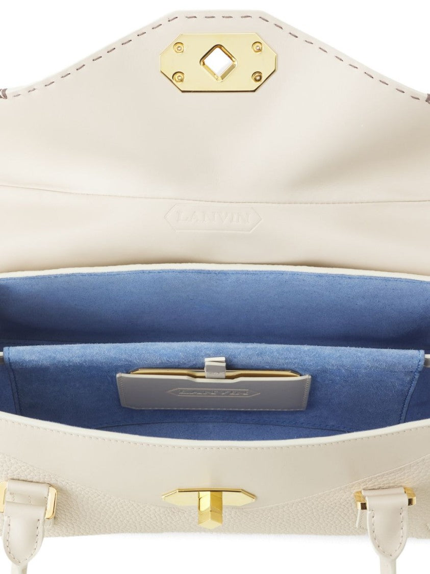 Lanvin Beige Topstitched Geometric Clasp Top Bag