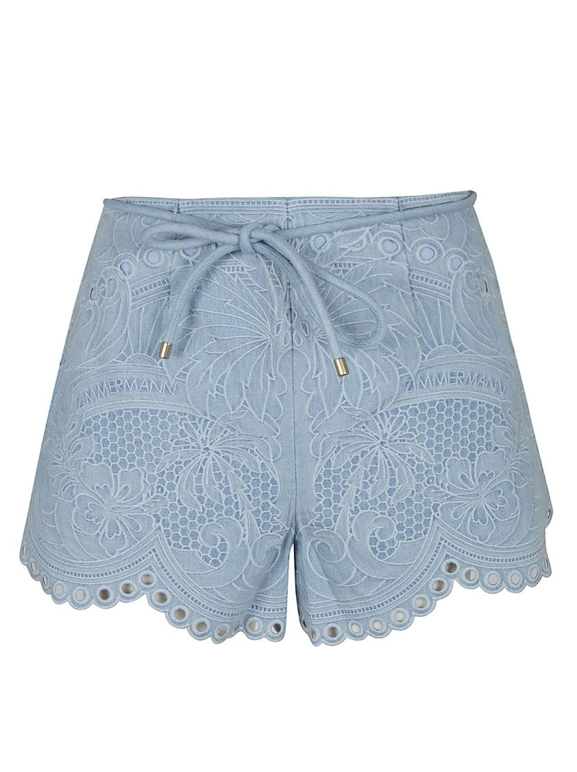 Zimmermann Blue Cotton Bermuda Shorts With Embroidery