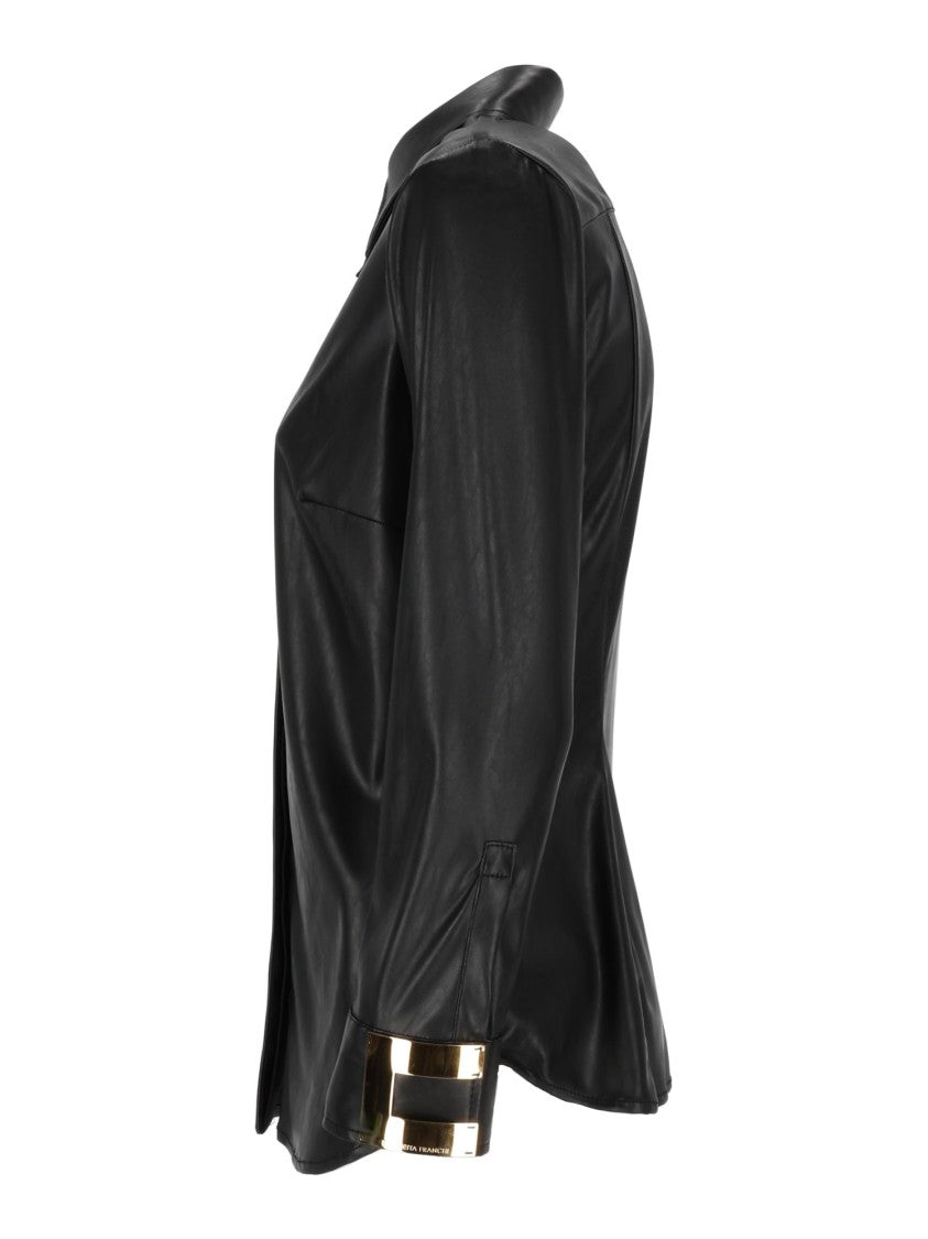 Elisabetta Franchi Black Shirt With Classic Collar And Metallic Gold Accents