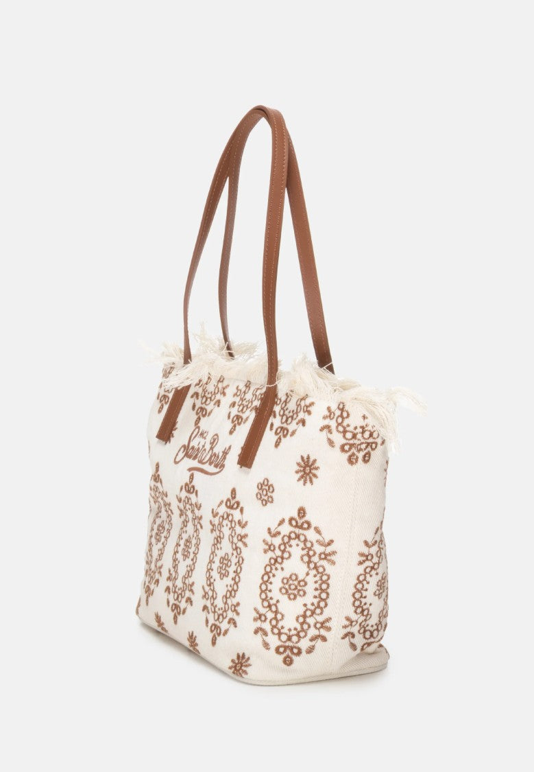 Mc2 Saint Barth Rectangular Tote Bag With Embroidery And Leather Handles